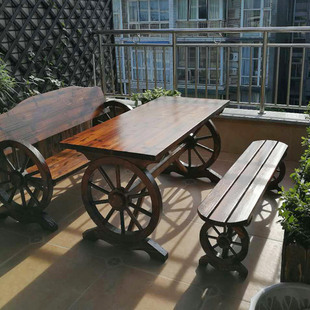 户外防腐实木桌椅套件休闲农庄碳化庭院阳台家具组合酒吧茶餐桌凳
