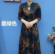 妈妈春秋中式改良旗袍连衣裙中老年女装洋气复古立领中长裙子