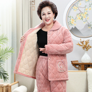 中老年妈妈款睡衣女秋冬季珊瑚绒加绒，加厚三层夹棉保暖家居服套装