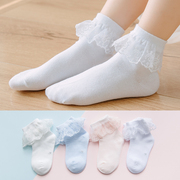 女童花边袜纯棉儿童袜子，春秋薄款白色，公主短袜超薄网眼宝宝蕾丝袜