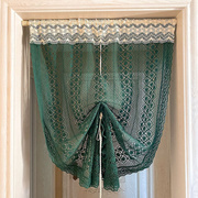 复古墨绿门帘棉线镂空成品窗帘，玄关隔断帘，提拉帘免打孔厨房遮挡帘