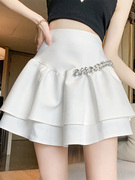 白色蓬蓬裙半身裙女春季高腰设计感小众气质百褶镶钻a字公主短裙