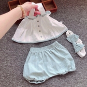 21夏季婴儿套装纯棉韩版夏装，薄女宝宝吊带，上衣短裤两件套可爱
