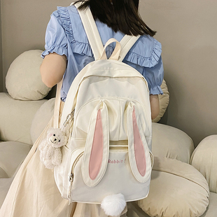 书包女日系ins设计感可爱卡通，兔耳朵背包大容量初中高中生双肩包