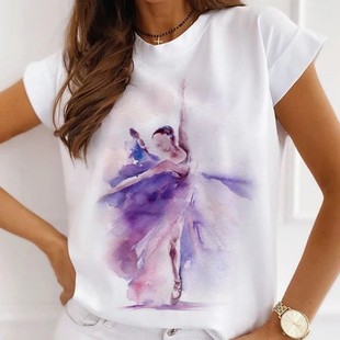 balletinkpaintingtshirt水墨芭蕾舞，印花女短袖个性女装t恤