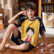 男童睡衣纯棉夏季短袖薄款套装儿童青年男孩中大童卡通可爱家居服