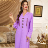 阿拉伯长袍服回族女士连衣裙，迪拜高档蓝色，手缝钻轻奢镶钻纯色