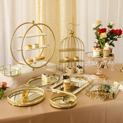 欧式金色甜品台展示架，婚礼蛋糕托盘摆件下午茶点心，架冷餐茶歇摆台