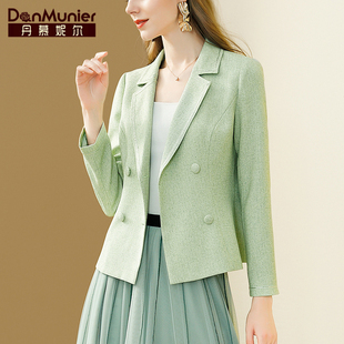 丹慕妮尔绿色通勤时尚轻奢小西装，女春秋气质百搭修身外套