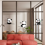 可爱小熊猫透明玻璃防撞提示贴小动物厨房卫生间移门装饰静电贴纸