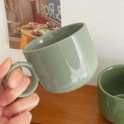 墨绿色咖啡杯高级感马克杯子复古陶瓷茶水杯绿色早餐艺术茶杯绿色
