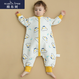 棉布树婴儿睡袋春秋薄款三层，空气棉睡衣，秋冬宝宝分腿儿童四季通用