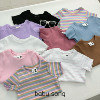 澳单cot2-10岁女童夏季纯棉弹力彩虹条纹圆领纯色短袖T恤
