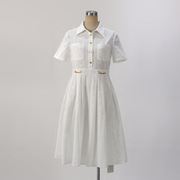 2023夏季女装民族风镂空刺绣，法式拼接连衣裙，纯白色衬衫中长裙