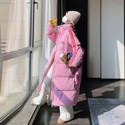 玫粉色连帽羽绒服冬季女2023韩系温柔风加厚长款90白鸭绒(白鸭绒)外套