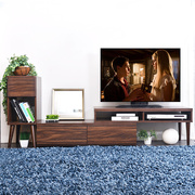 简易电视柜简约可伸缩小户型，卧室电视机柜茶几组合胡桃实木色