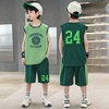 男童夏季篮球服套装23年中大童，无袖背心运动速干衣两件套球衣