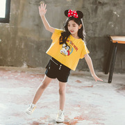 女童短袖t恤2024夏季韩版中大童宽松短款时髦洋气蝙蝠袖上衣