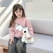 艾摩贝贝童装2023冬季女童品质，绵羊毛针织卡通可爱刺绣猫咪毛衣