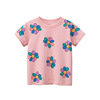 女童短袖t恤夏装2024款纯棉体恤，儿童半袖女上衣花朵图案印花半袖