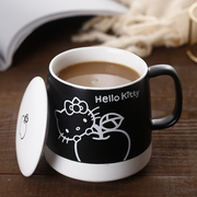 HelloKitty水杯陶瓷咖啡杯喝水马克杯带盖可爱情侣卡通办公室杯子