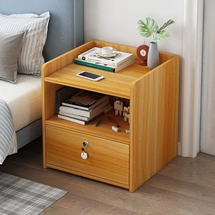 床头柜简约现代简易小型家用带，锁收纳柜子，储物柜置物架卧室迷你柜