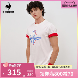 三色系列乐卡克法国公鸡2024春季男子纯棉圆领短袖T恤