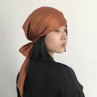 三环路复古法式纯色绸缎丝巾头绳，豹纹发带女系绳，包头帽(包头帽)蝴蝶结头巾