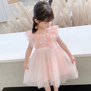 儿童夏装女童连衣裙韩国洋气蕾丝，无袖背心裙薄款露背花边公主纱裙