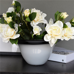 手工大口玻璃花盆花瓶美式欧式黑白色，家居装饰工艺品果盘摆件花瓶