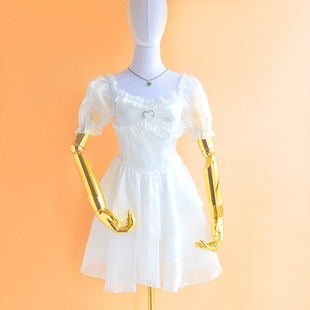 水晶玻璃纱连衣裙甜美公主裙，蓬蓬裙修身显瘦高腰，裙白色少女裙