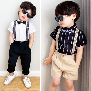 2022韩版夏季童装男童礼服套装 3-4-5-6-7-8岁儿童背带裤两件套