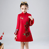 儿童旗袍公主裙唐装中国风女童拜年服冬装加厚保暖加绒红色新年服