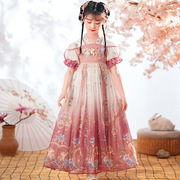 女童礼服中国风汉服长裙朗诵比赛学生演出服古风公主裙短袖连衣裙