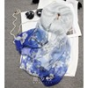 中式时尚百搭蓝色玉兰喷绘100桑蚕丝%丝巾，真丝围巾长款女式春秋季