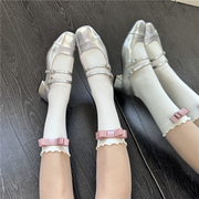 白色堆堆袜甜美少女蝴蝶结中筒袜JK夏季薄款芭蕾风木耳花边短袜子