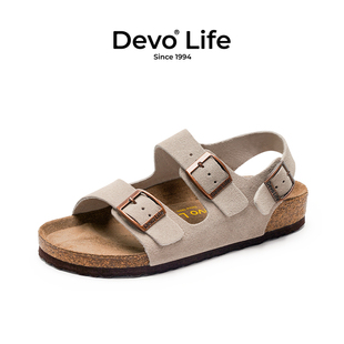 devo的沃软木凉鞋，女休闲平跟夏季时尚，沙滩拖鞋情侣款凉拖鞋2627