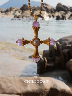 chillgoat起源十字符号原创设计紫色水晶吊坠锁骨项链小众高级