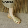 tataperko联名女鞋复古编织镂空包头罗马平底森女风漆皮凉鞋女