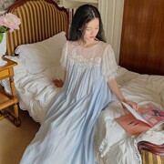 法式复古仙女宫廷风睡裙女夏季纯棉蕾丝短袖长裙，公主风睡衣可外穿