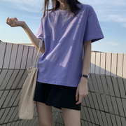 香芋紫色t恤女棉质短袖，纯色上衣大码棉质女装宽松显瘦洋气潮ins夏