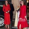 高端私人定制凯特王妃同款红色，蝴蝶结单排扣羊绒大衣外套修身大摆