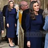 高级定制西班牙王后同款泡泡袖藏蓝色连衣裙通勤一步裙修身显瘦长