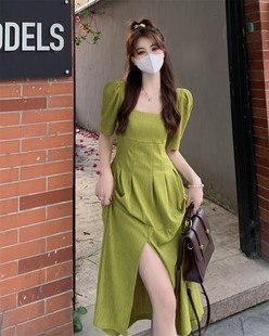 D2夏季女士连衣裙polo领收腰修身短袖针织气质韩风显瘦裙子