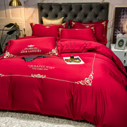 结婚床上用品四件套大红色婚庆床品喜庆欧式红色，新婚被套床单刺绣