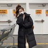 韩版中长款羽绒服冬季加厚过膝大口袋连帽显瘦外套糖果色女高女装