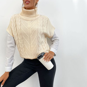 solidcolorturtleneckshortsleevesweater纯色高领短袖毛衣