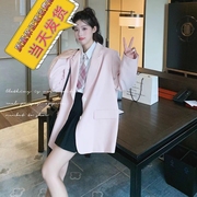 紫粉色西装外套女秋季2024韩版宽松高级感气质甜美小西服上衣