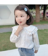 女童洋气衬衫2023春秋韩版儿童白衬衣宝宝蕾丝翻领圆领娃娃衫