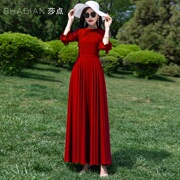 红色连衣裙2023质感高级感气质长裙雪纺大摆裙女夏季海边度假